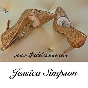 NEW Jessica Simpson Praylee 2 Champagne Lace Crochet Pointed Toe Pumps Size 11M